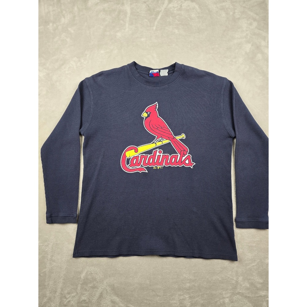 Vintage Majestic St. Louis Cardinals Thermal Shirt Men XL Blue Waffle Knit *Read